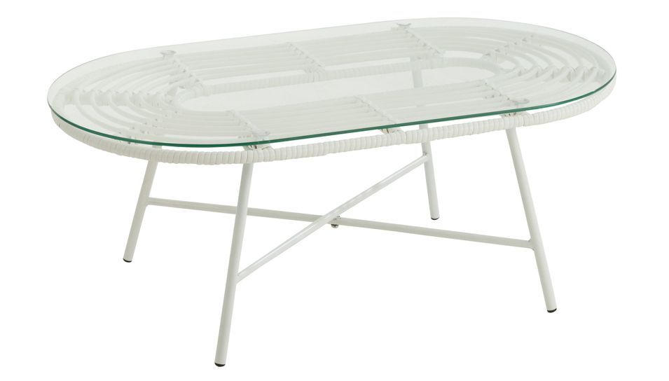 Table de jardin ovale métal et verre blanc Hiro L 90 cm - Photo n°1