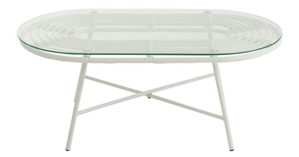 Table de jardin ovale métal et verre blanc Hiro L 90 cm - Photo n°2
