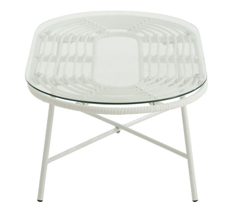 Table de jardin ovale métal et verre blanc Hiro L 90 cm - Photo n°3