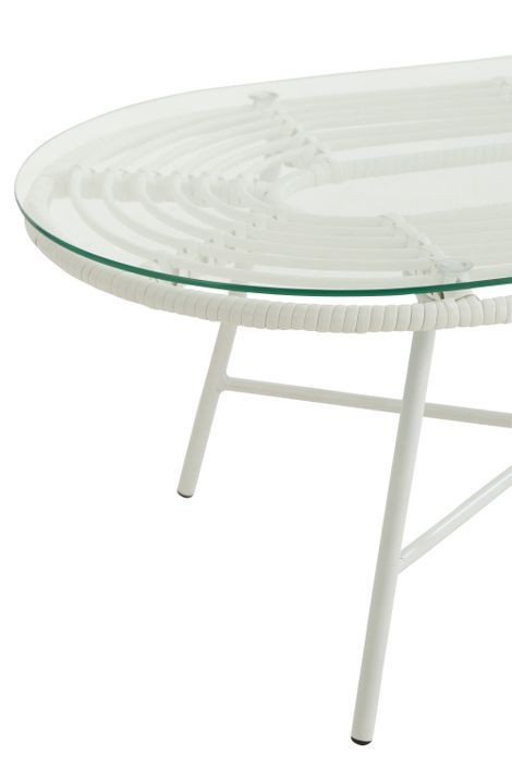 Table de jardin ovale métal et verre blanc Hiro L 90 cm - Photo n°4