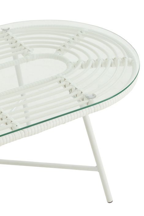 Table de jardin ovale métal et verre blanc Hiro L 90 cm - Photo n°5