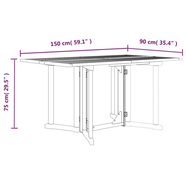 Table de jardin papillon pliante 150x90x75 cm bois massif teck - Photo n°7