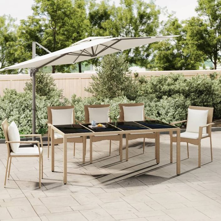 Table de jardin plateau en verre Résine tressée verre trempé - Photo n°2