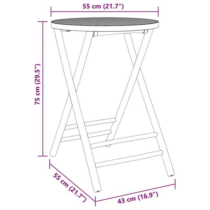 Table de jardin pliable Ø55x75 cm bambou - Photo n°8