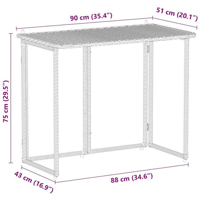 Table de jardin pliante beige 90 x 51 x 75 cm polyrotin - Photo n°10