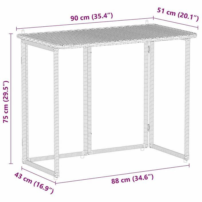 Table de jardin pliante gris clair 90 x 51 x 75 cm polyrotin - Photo n°10