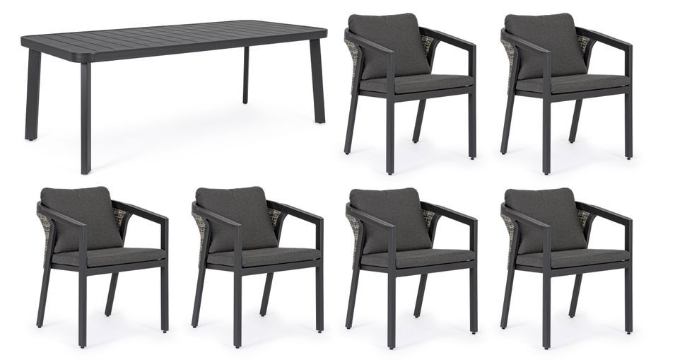 Table de jardin rectangle avec 6 chaises aluminium gris Cody - Photo n°2