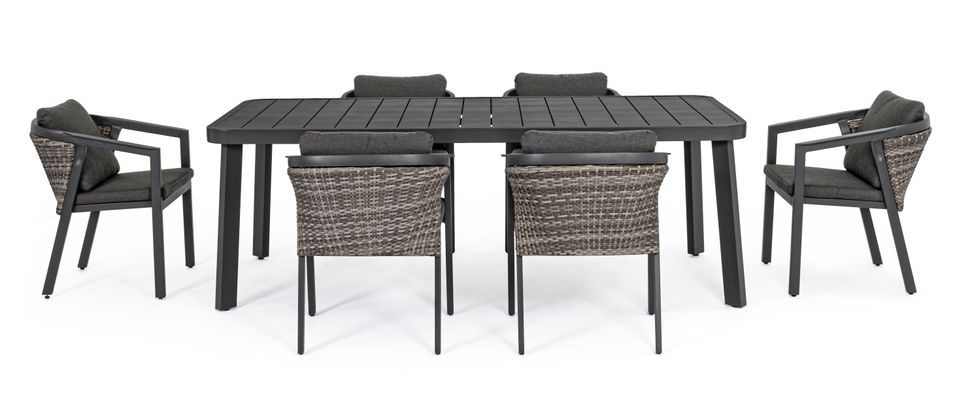 Table de jardin rectangle avec 6 chaises aluminium gris Cody - Photo n°5