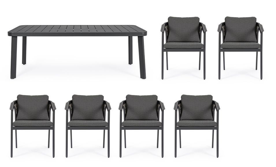 Table de jardin rectangle avec 6 chaises aluminium gris Cody - Photo n°6