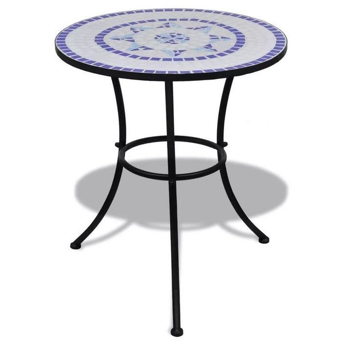 Table de jardin ronde céramique bleu et métal noir Keani - Photo n°1