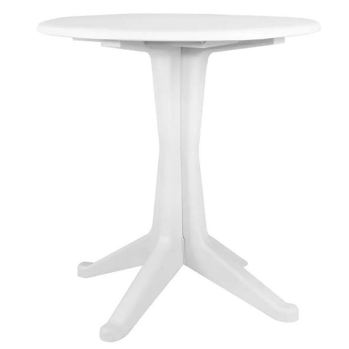 Table de jardin ronde plastique blanc Leeco - Photo n°1