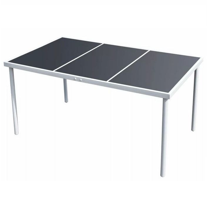 Table de jardin verre noir et pieds métal gris Keera 150 cm - Photo n°1