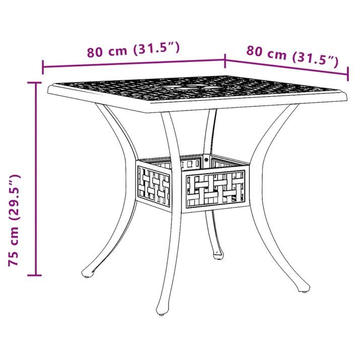 Table de jardin vert 80x80x75 cm aluminium coulé - Photo n°11