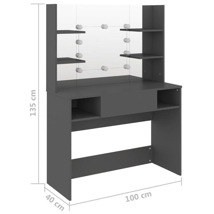 Table de maquillage avec éclairage LED 100x40x135 cm MDF Gris - Photo n°6