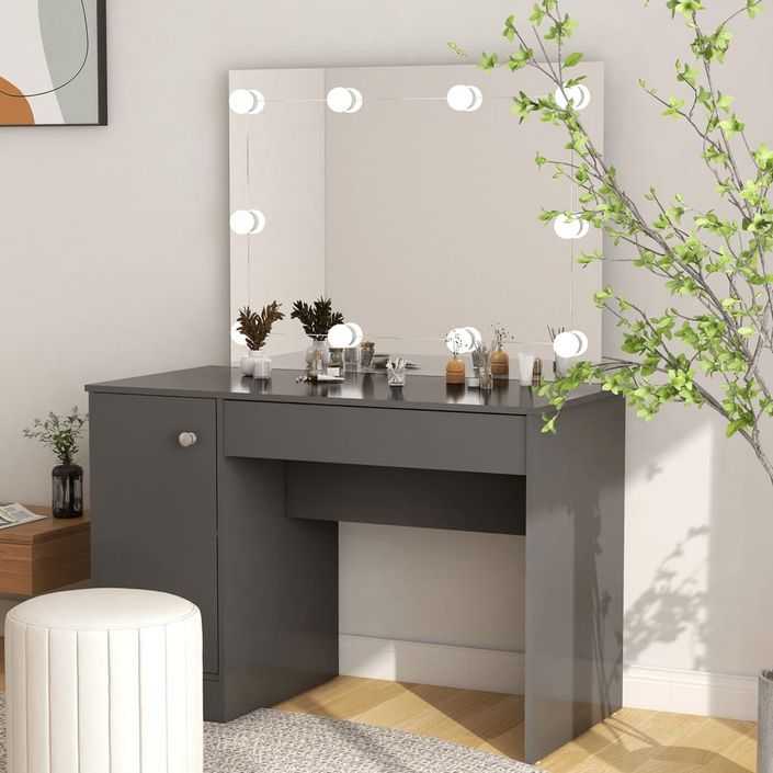 Table de maquillage avec éclairage LED 110x55x145 cm MDF Gris - Photo n°2