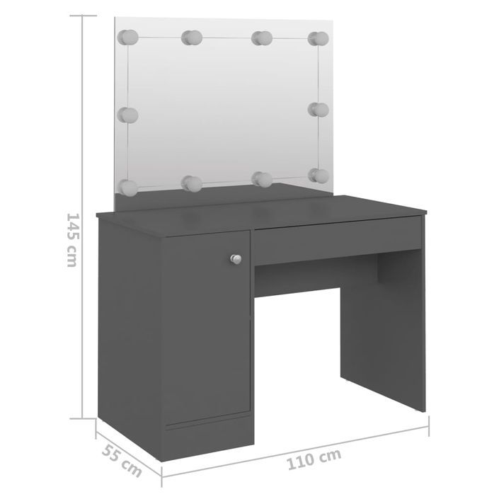 Table de maquillage avec éclairage LED 110x55x145 cm MDF Gris - Photo n°6