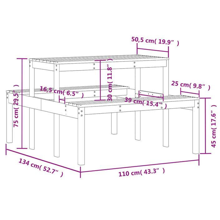 Table de pique-nique 110x134x75 cm bois massif de douglas - Photo n°9