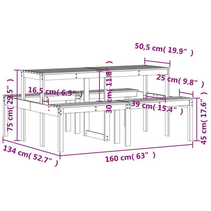 Table de pique-nique 160x134x75 cm bois de pin imprégné - Photo n°9