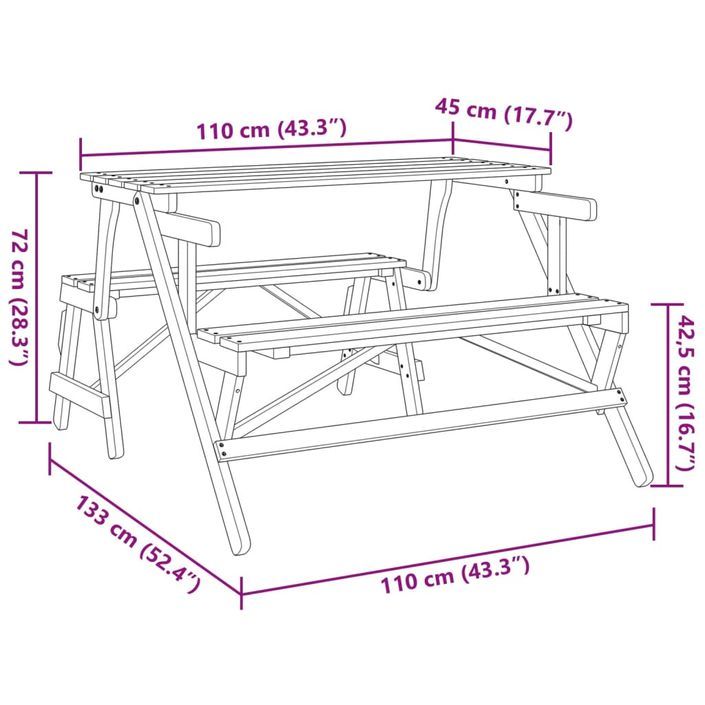 Table de pique-nique avec bancs sapin massif 2 en 1 convertible - Photo n°10