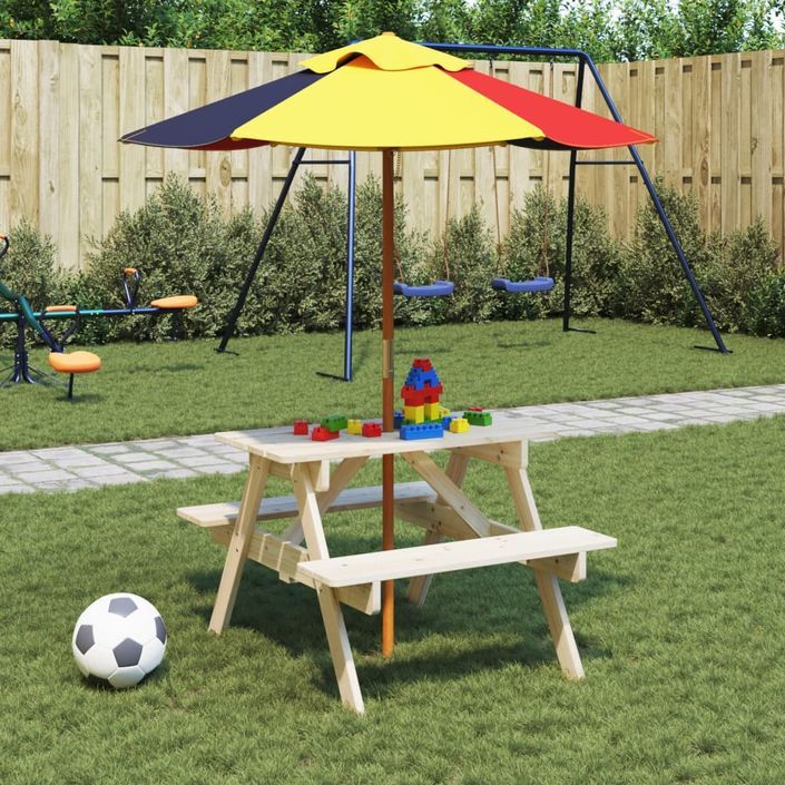 Table de pique-nique pour 4 enfants avec parasol bois de sapin - Photo n°1