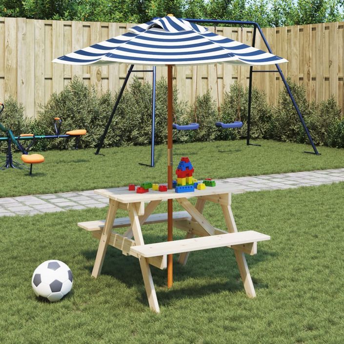 Table de pique-nique pour 4 enfants avec parasol bois de sapin - Photo n°1