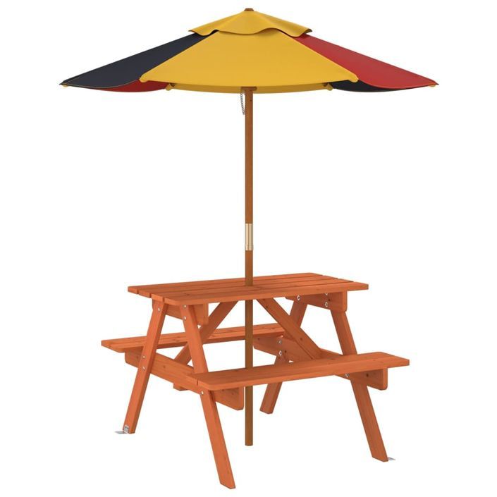 Table de pique-nique pour 4 enfants avec parasol bois de sapin - Photo n°5