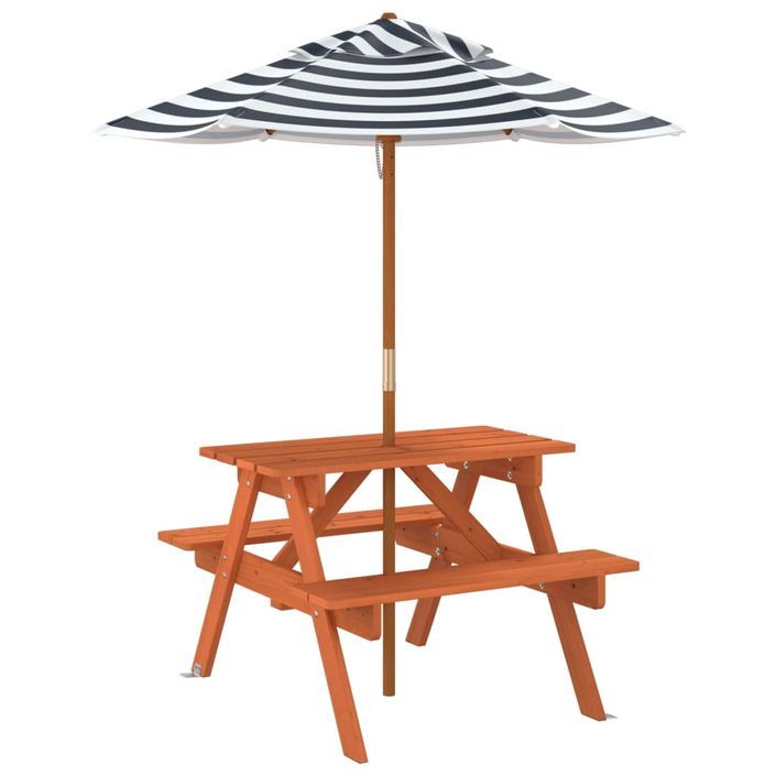 Table de pique-nique pour 4 enfants avec parasol bois de sapin - Photo n°5