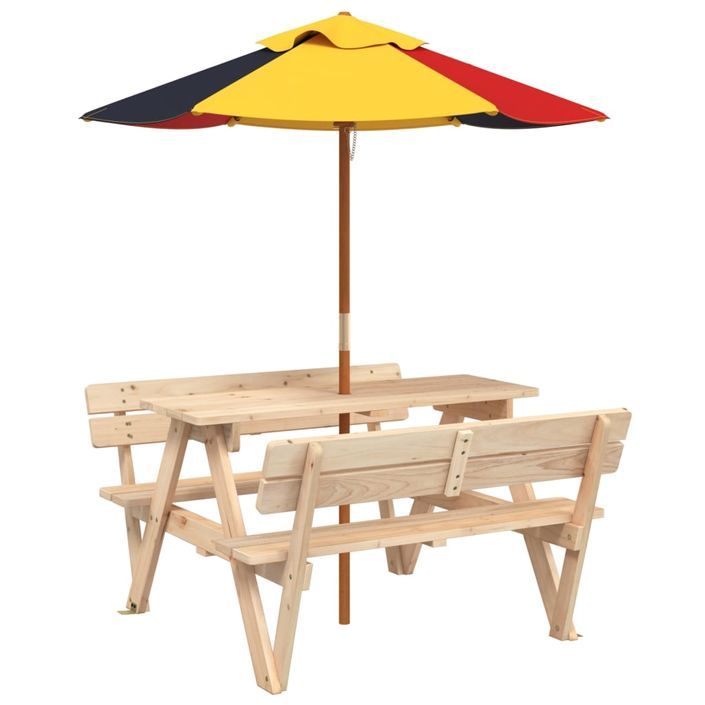 Table de pique-nique pour 4 enfants avec parasol bois de sapin - Photo n°2