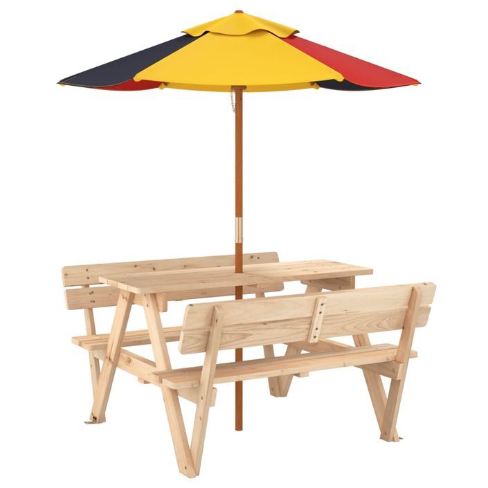 Table de pique-nique pour 4 enfants avec parasol bois de sapin - Photo n°5