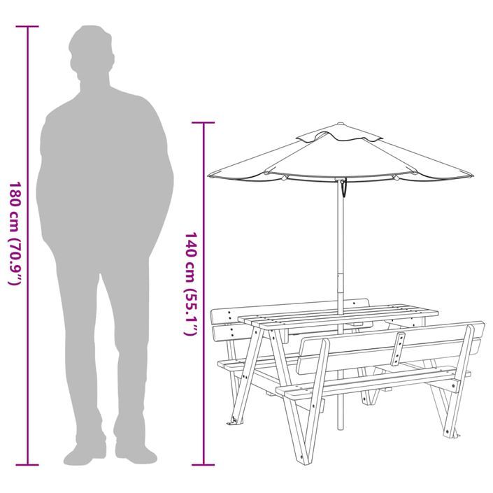 Table de pique-nique pour 4 enfants avec parasol bois de sapin - Photo n°12