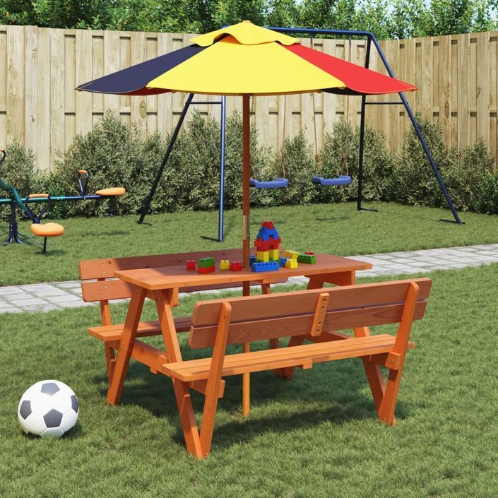 Table de pique-nique pour 4 enfants avec parasol bois de sapin - Photo n°1