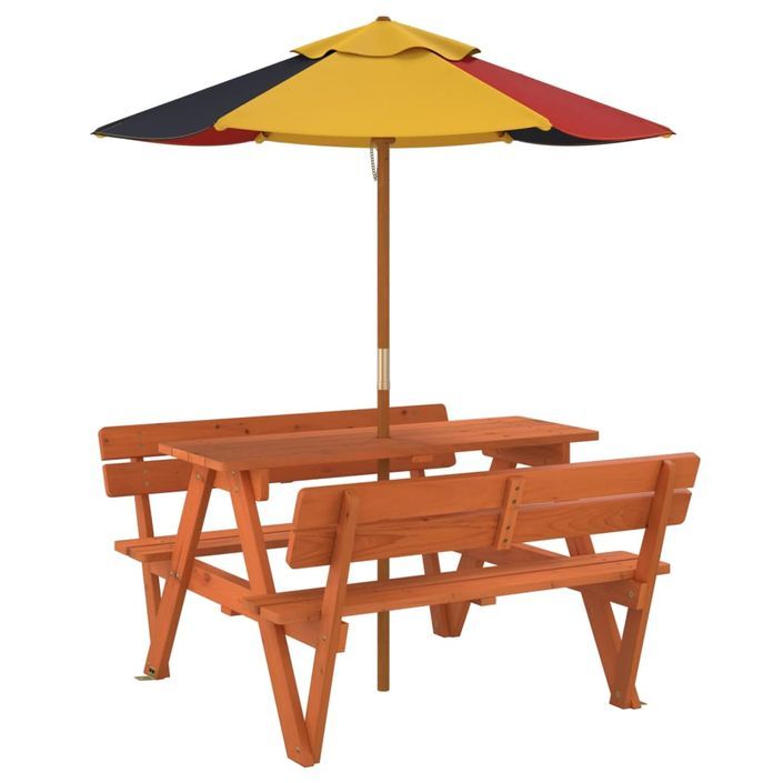 Table de pique-nique pour 4 enfants avec parasol bois de sapin - Photo n°5