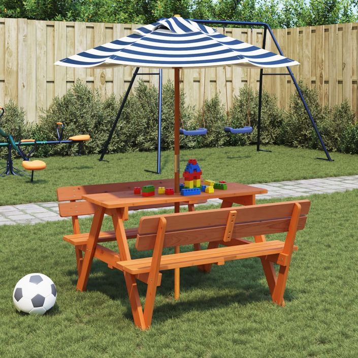 Table de pique-nique pour 4 enfants avec parasol bois de sapin - Photo n°1