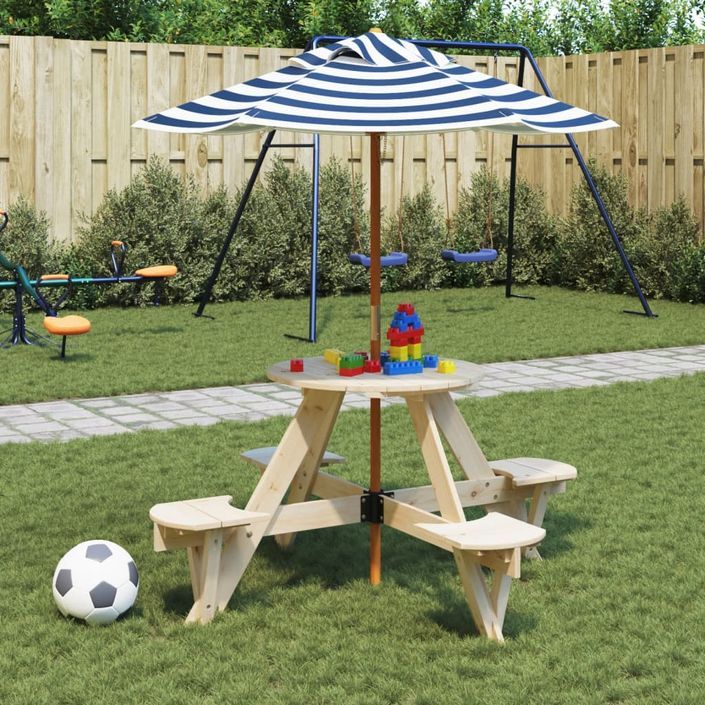 Table de pique-nique pour 4 enfants avec parasol rond sapin - Photo n°1