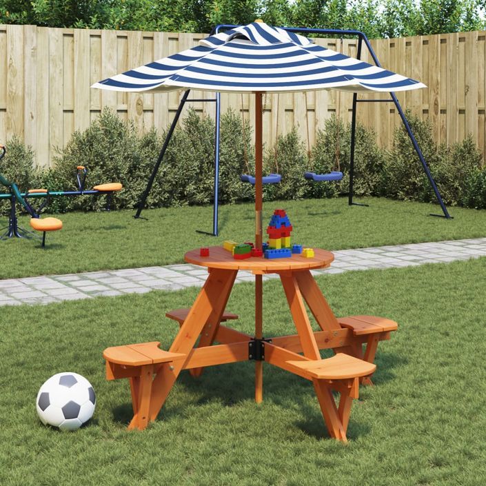 Table de pique-nique pour 4 enfants avec parasol rond sapin - Photo n°1