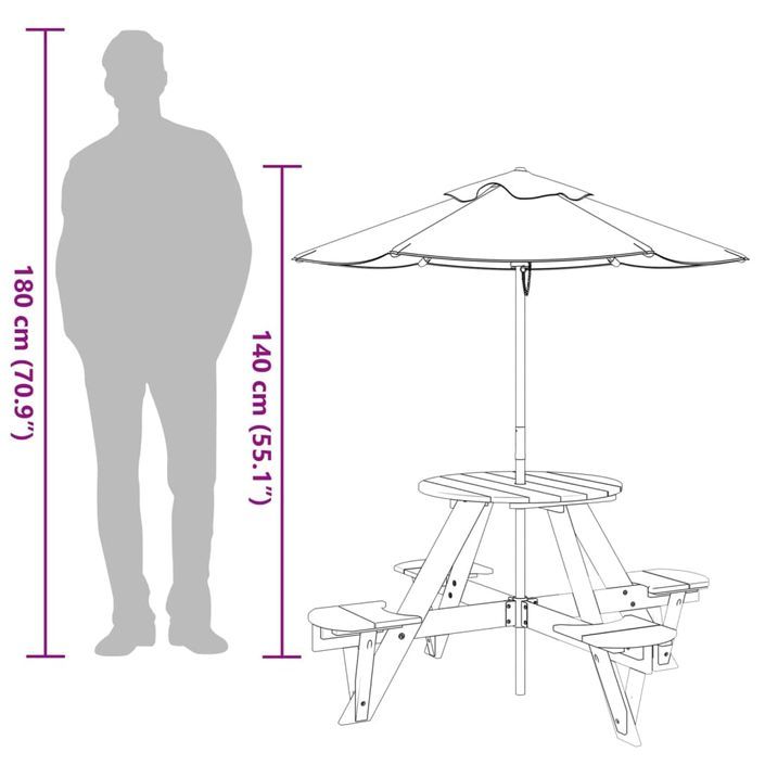 Table de pique-nique pour 4 enfants avec parasol rond sapin - Photo n°12