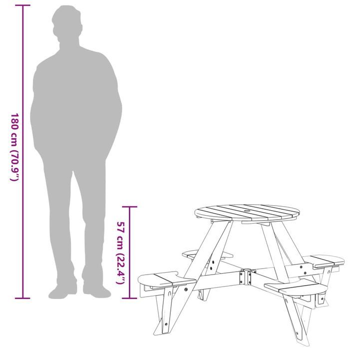 Table de pique-nique pour 4 enfants avec trou de parasol rond - Photo n°9