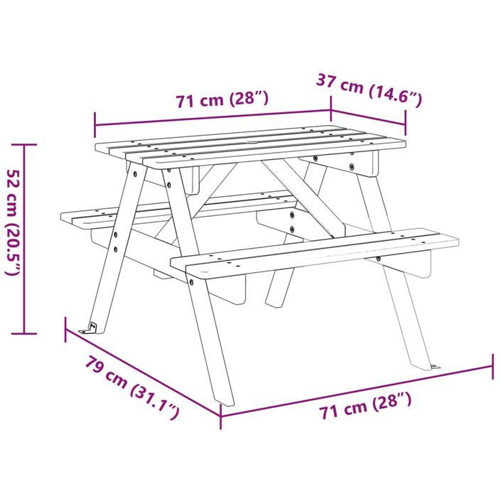 Table de pique-nique pour 4 enfants avec trou de parasol sapin - Photo n°8