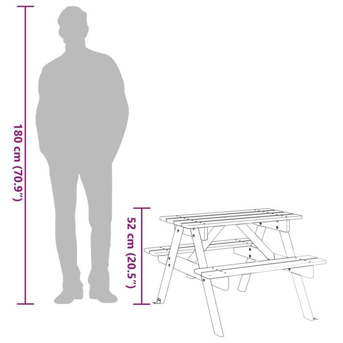 Table de pique-nique pour 4 enfants avec trou de parasol sapin - Photo n°9