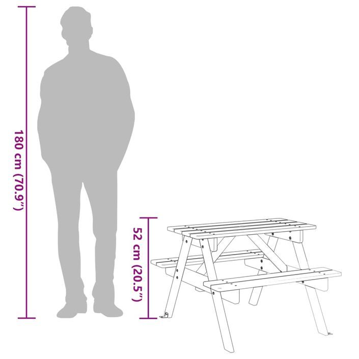 Table de pique-nique pour 4 enfants avec trou de parasol sapin - Photo n°9