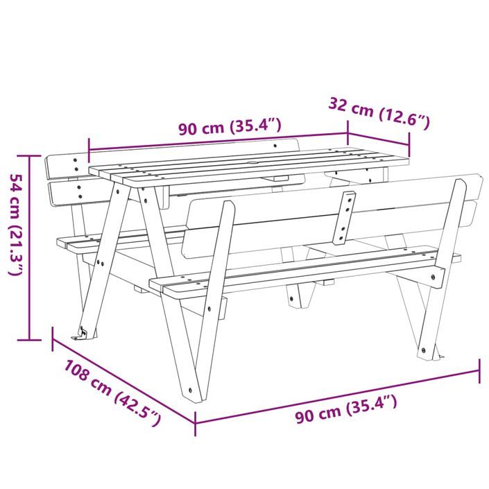 Table de pique-nique pour 4 enfants avec trou de parasol sapin - Photo n°8