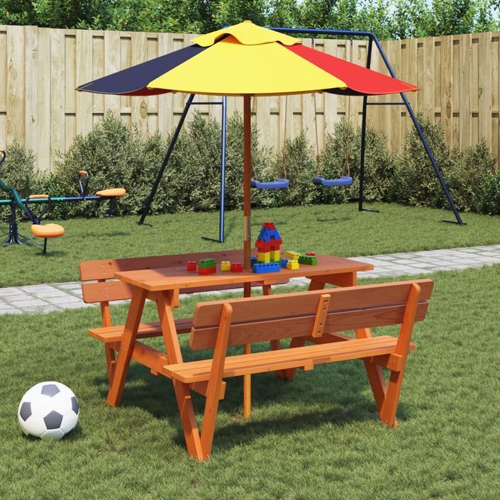 Table de pique-nique pour 4 enfants avec trou de parasol sapin - Photo n°3