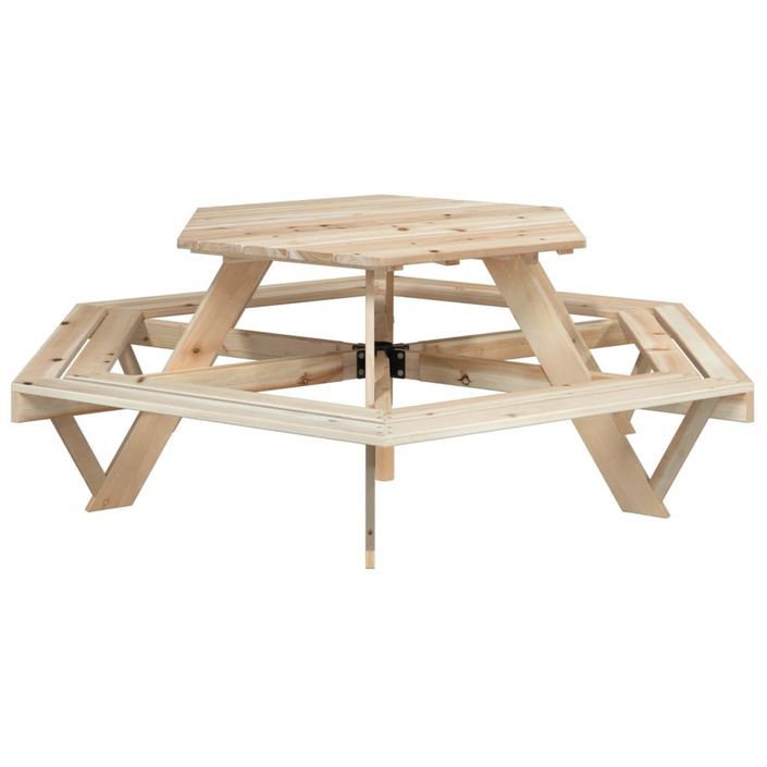 Table de pique-nique pour 6 enfants avec bancs hexagonal sapin - Photo n°2