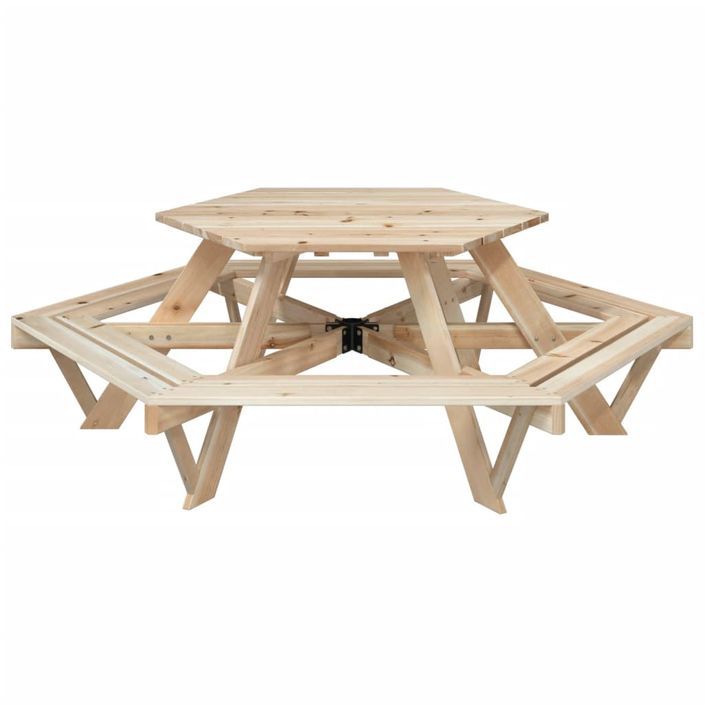 Table de pique-nique pour 6 enfants avec bancs hexagonal sapin - Photo n°4