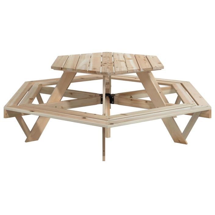 Table de pique-nique pour 6 enfants avec bancs hexagonal sapin - Photo n°5