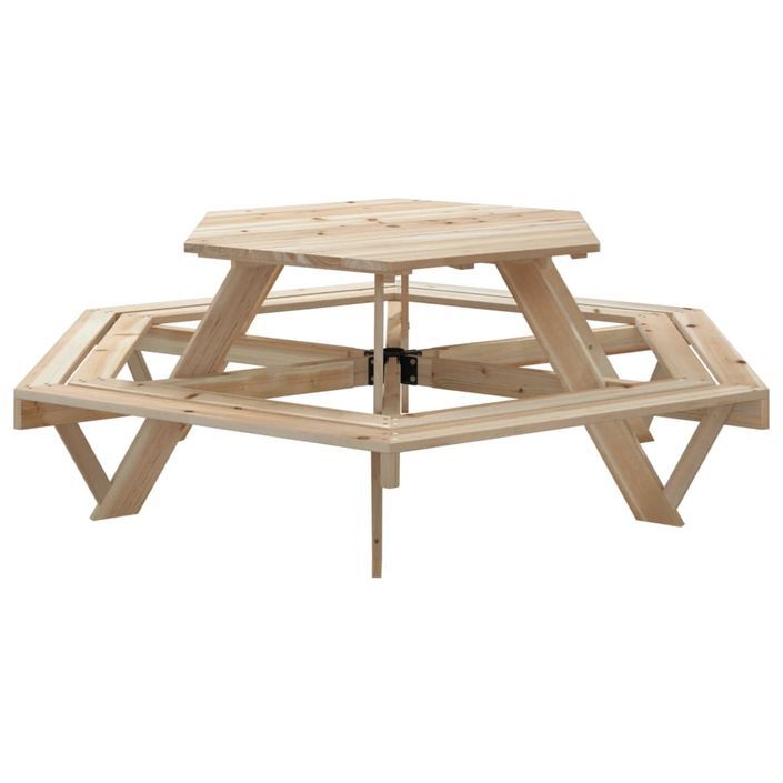 Table de pique-nique pour 6 enfants avec bancs hexagonal sapin - Photo n°6