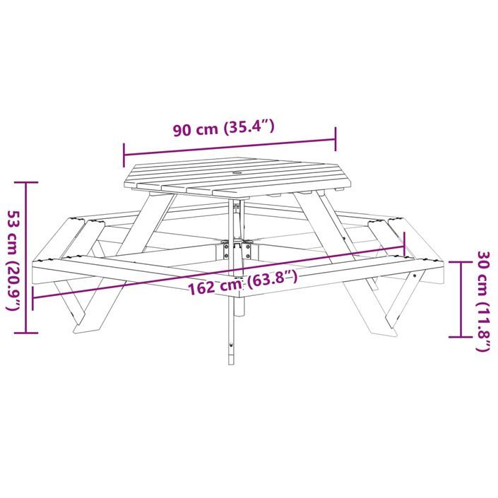 Table de pique-nique pour 6 enfants avec bancs hexagonal sapin - Photo n°8