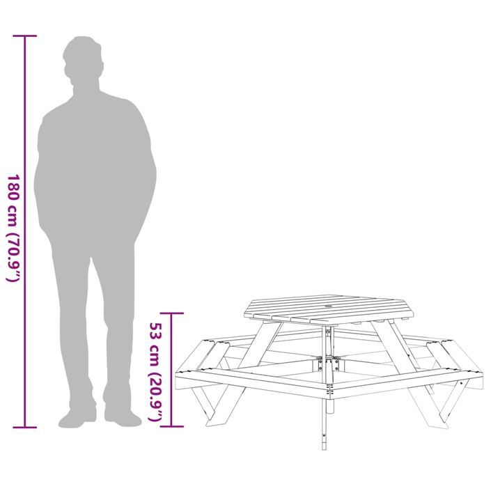 Table de pique-nique pour 6 enfants avec bancs hexagonal sapin - Photo n°9