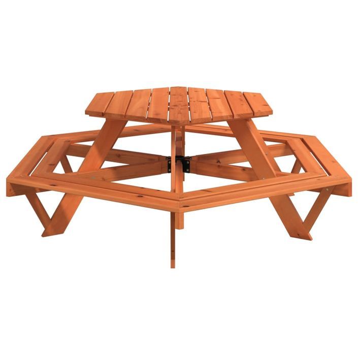 Table de pique-nique pour 6 enfants avec bancs hexagonal sapin - Photo n°5