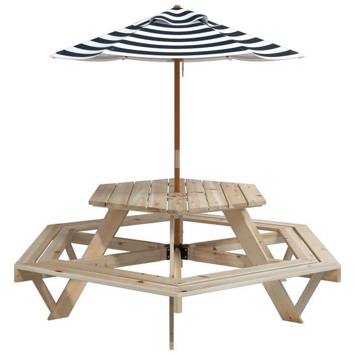 Table de pique-nique pour 6 enfants avec parasol hexagone sapin - Photo n°4